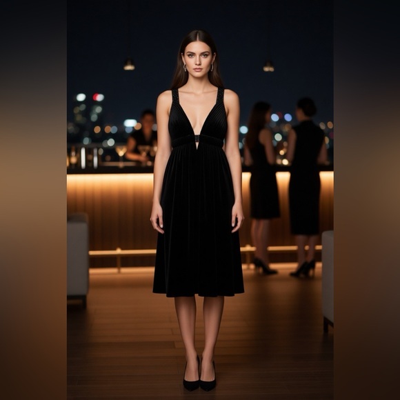 NWT AIDAN MATTOX Black Velvet Sequin Racerback Backless Cocktail Dress Cutout 6 - Picture 2 of 16